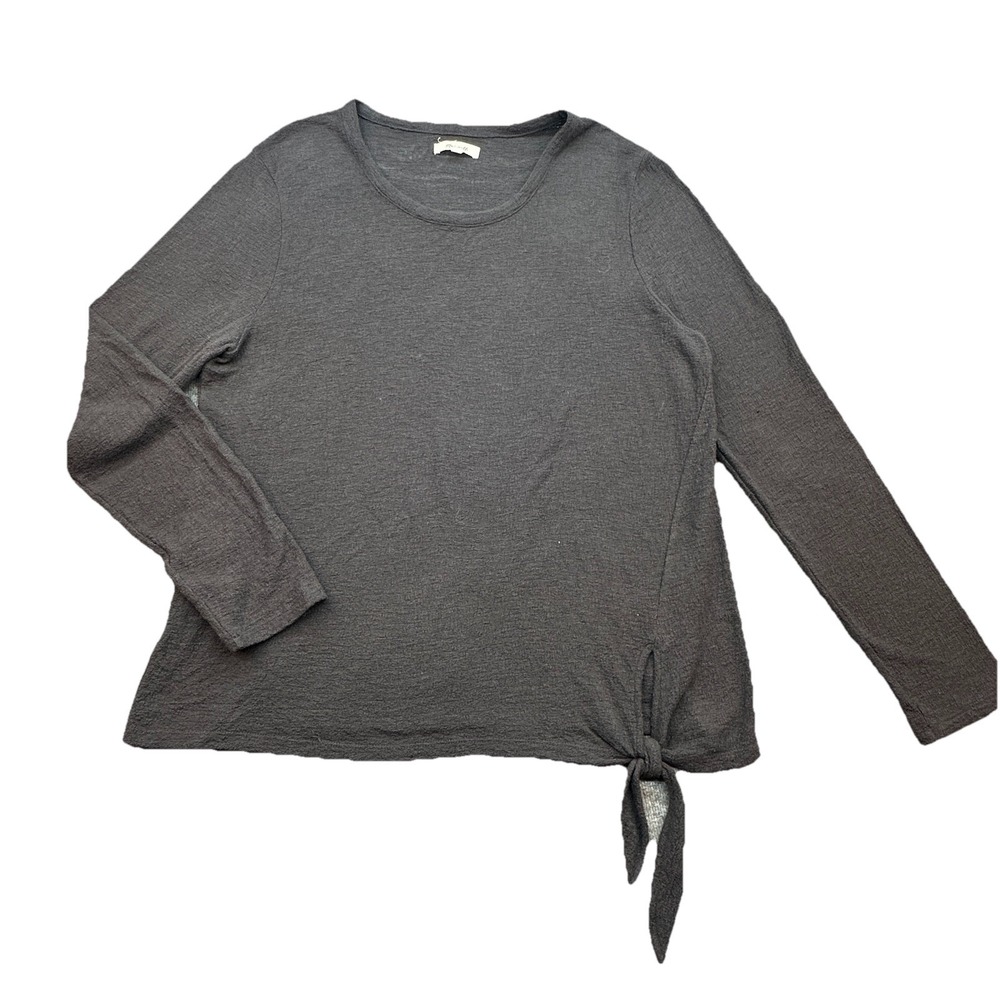 Madewell Textured Side Tie Long Sleeve‎ Tee Gray Cotton Casual Top Women XL